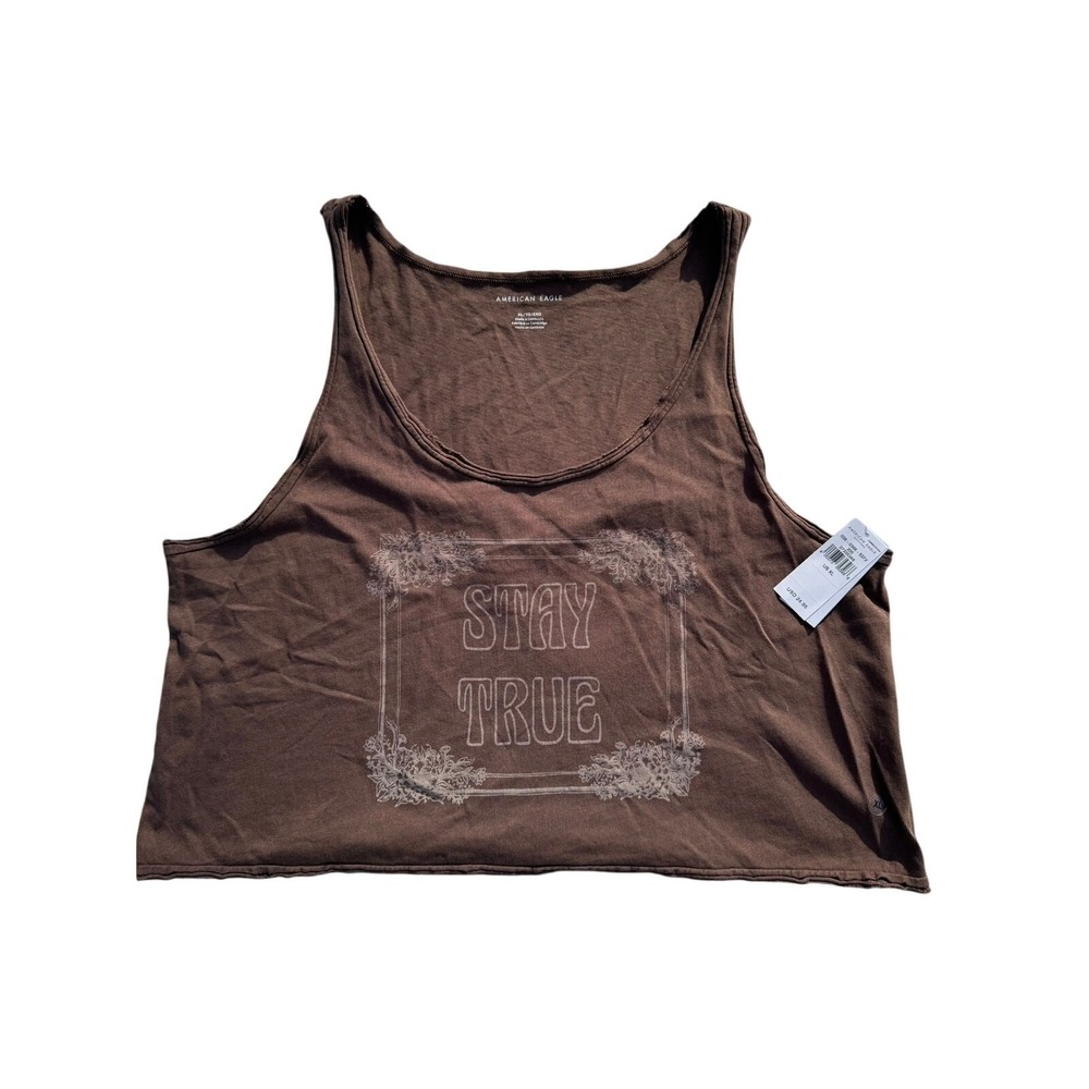 NWT American Eagle "Stay True" Cropped Tank Top - Soft Knit Muscle Tee - Size XL